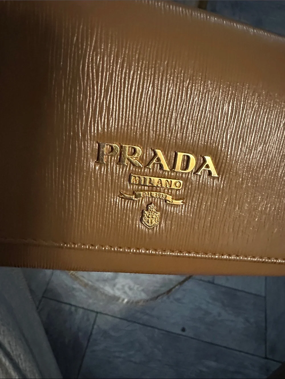 Prada Brown Saffiano Leather Chain Wallet Crossbody